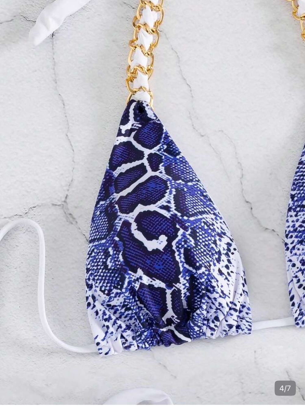 SHEIN Blue Snake-Print Tie-Side Bikini with Gold Chain Straps - Picture 3 of 5